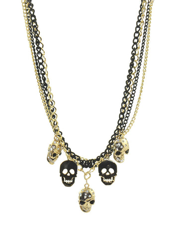 Black and Gold Multi Chain Skull Necklace