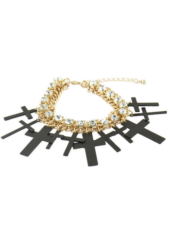 Black and Gold Multi Cross Bracelet