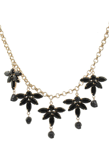 Black Floral and Skull Pendant Short Necklace