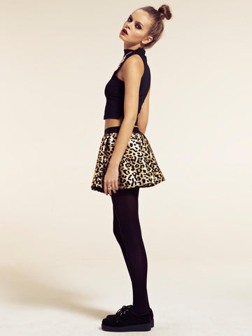 Canberra Metallic Gold Leopard Print Skater Skirt
