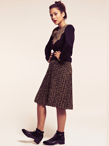 Brisbane Leopard Print Pleated Knee Length Skirt