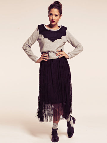 Atlanta Black Boho Fringe Midi Skirt