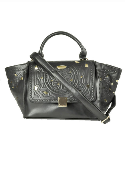 Black Ethnic Print Handbag