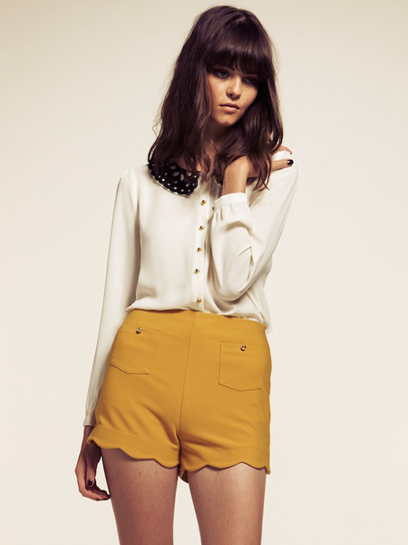 Amber Mustard Scallop Button Shorts