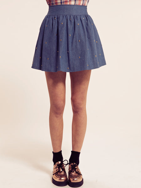 Audrey Chambray Studded Skater Skirt