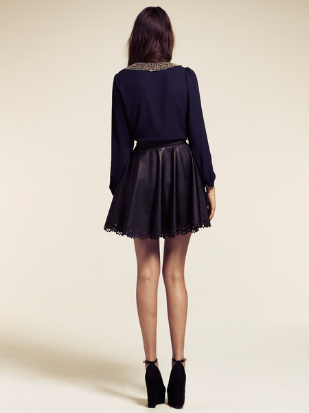 Corinne Navy Blouse with Sequin Double Collar