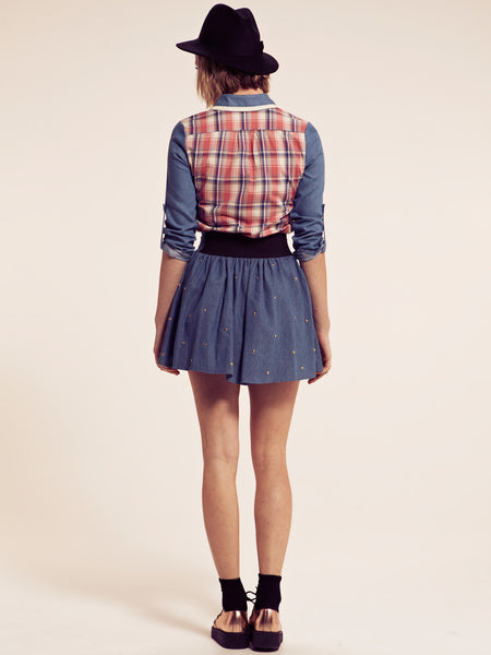 Audrey Chambray Studded Skater Skirt