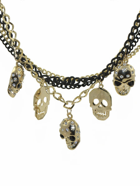 Black and Gold Multi Chain Skull Necklace