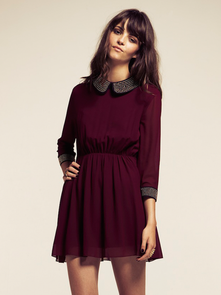 Alexa Burgundy Studded Peter Pan Collar Dress