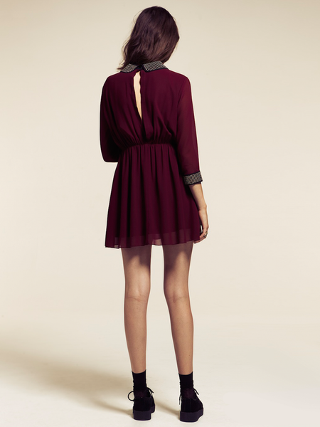 Alexa Burgundy Studded Peter Pan Collar Dress