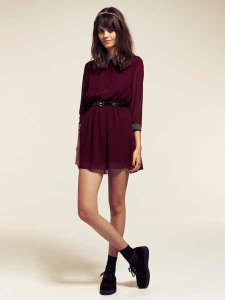 Alexa Burgundy Studded Peter Pan Collar Dress