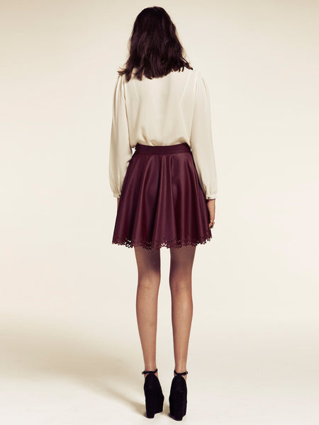 Alicia Burgundy Skater Skirt with Laser Cut Detail