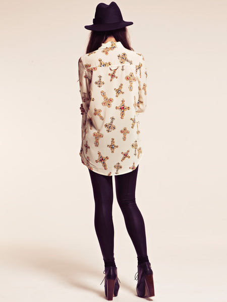 Bergen Cream Cross Print Blouse