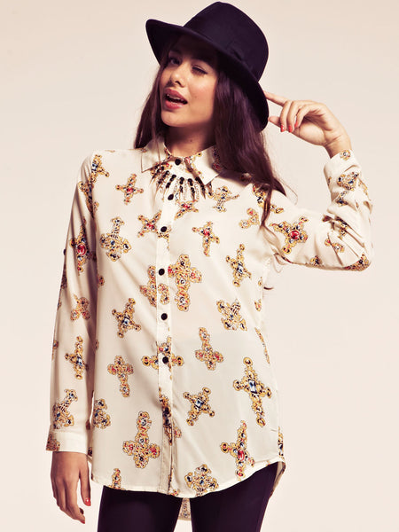 Bergen Cream Cross Print Blouse