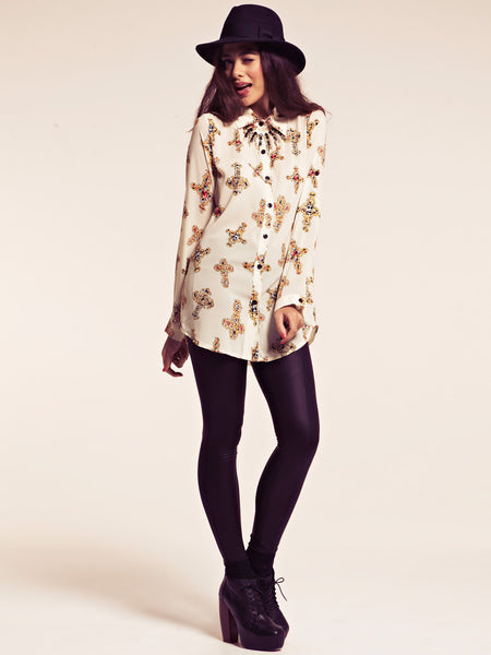 Bergen Cream Cross Print Blouse