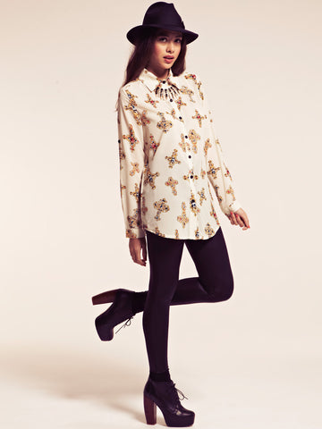 Bergen Cream Cross Print Blouse