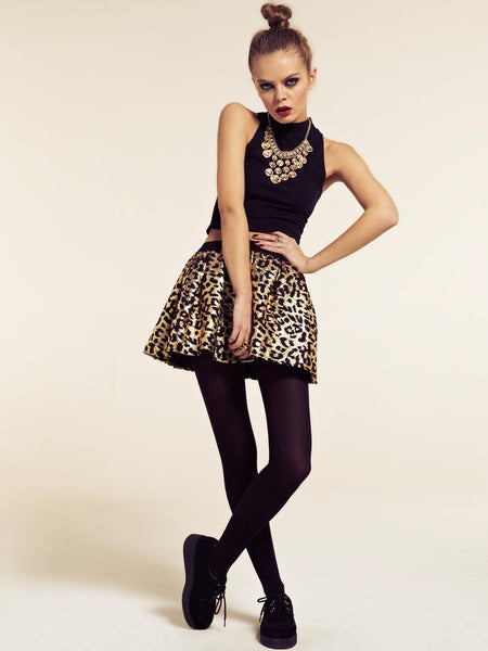 Canberra Metallic Gold Leopard Print Skater Skirt