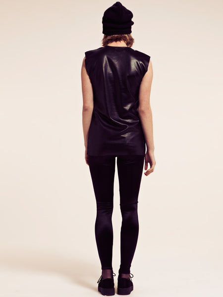 Colombo Sleeveless Leather Look Top with Dog Print and Stud Detail