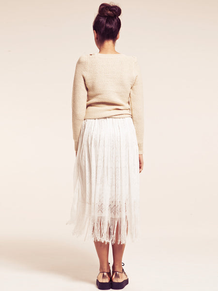 Atlanta White Boho Fringe Midi Skirt