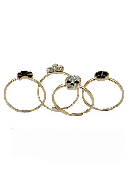 Diamante Skull Adjustable Ring Set