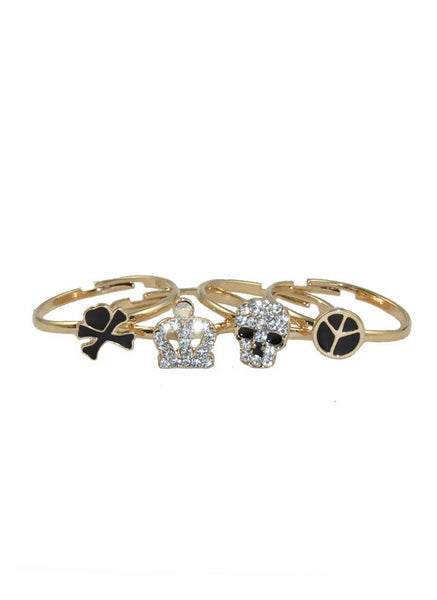 Diamante Skull Adjustable Ring Set