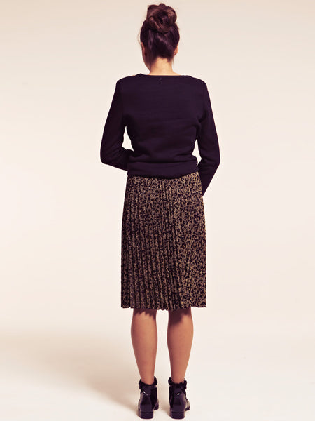 Brisbane Leopard Print Pleated Knee Length Skirt