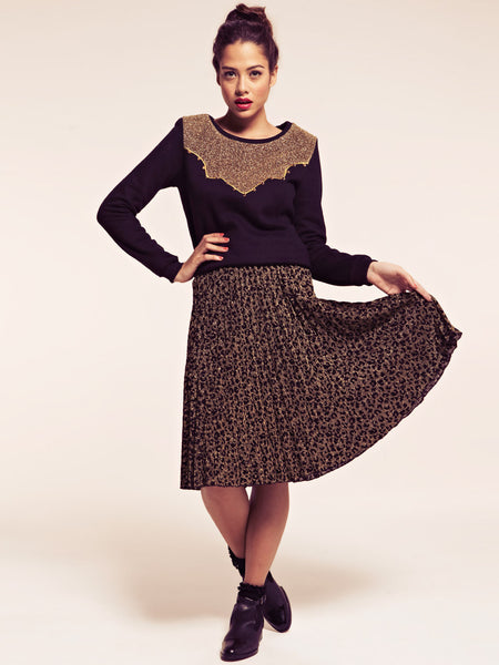 Brisbane Leopard Print Pleated Knee Length Skirt